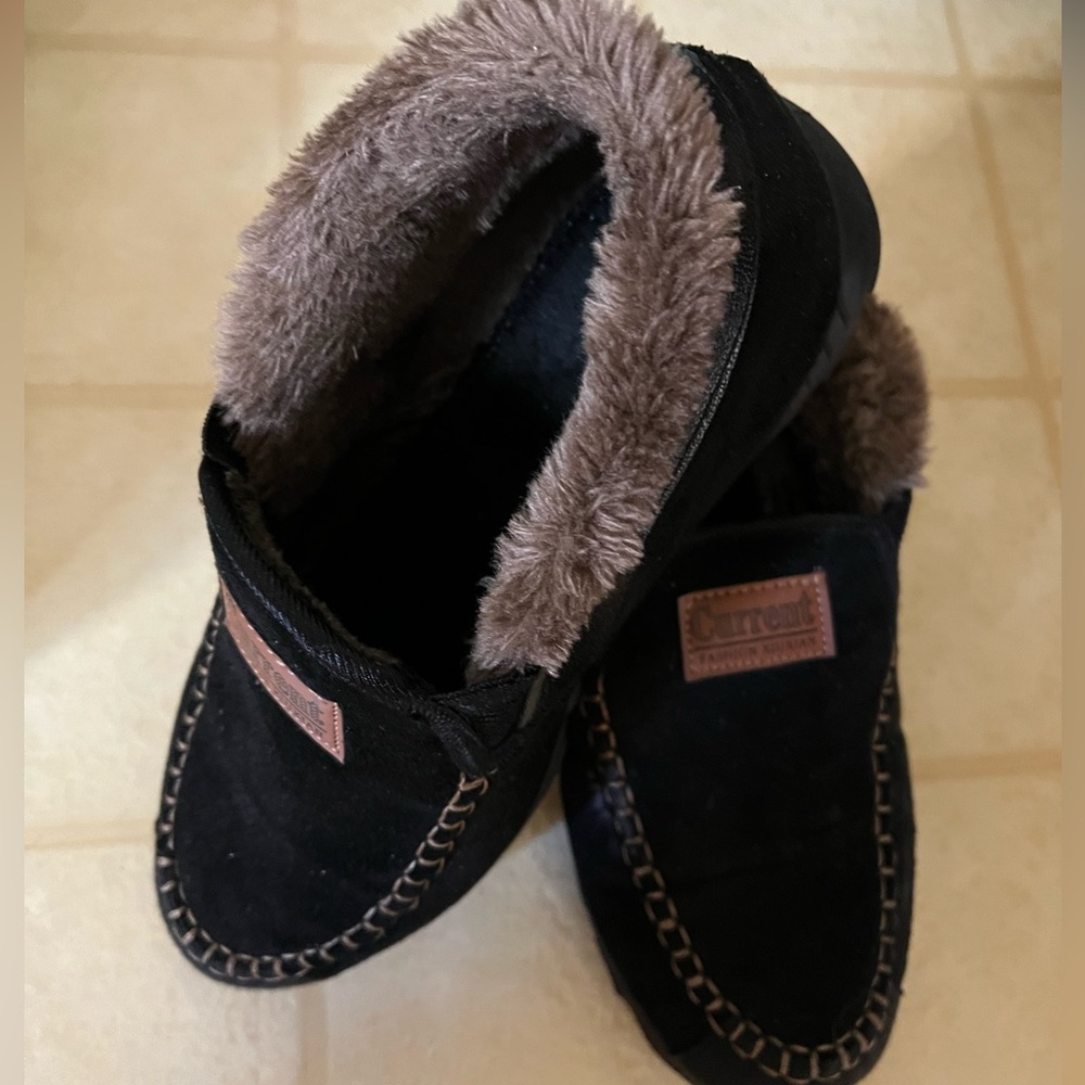 Men’s shoes, black with faux fur
